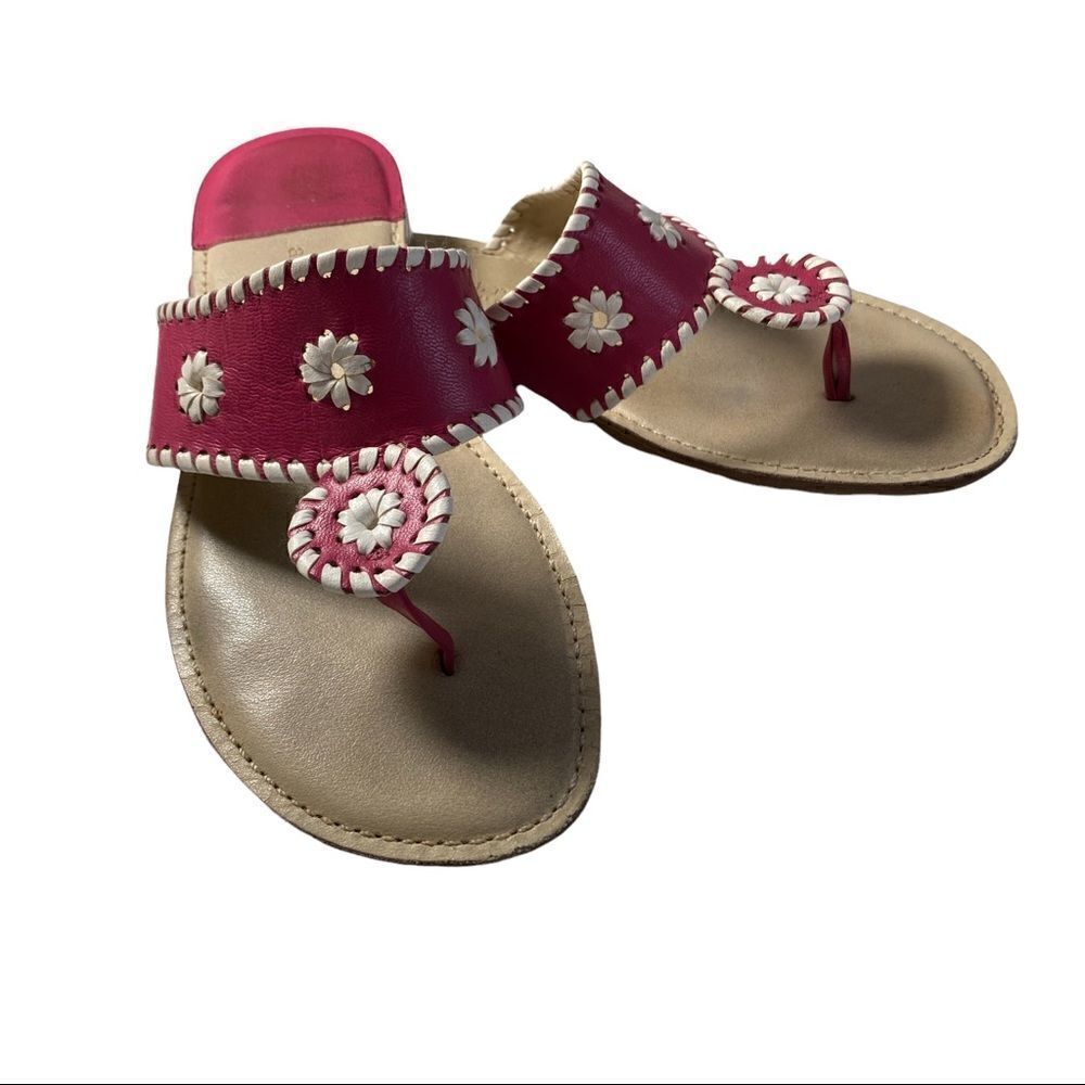 APOSTROPHE PINK/WHITE LEATHER THONG SANDAL SZ 7M - Picture 2 of 11